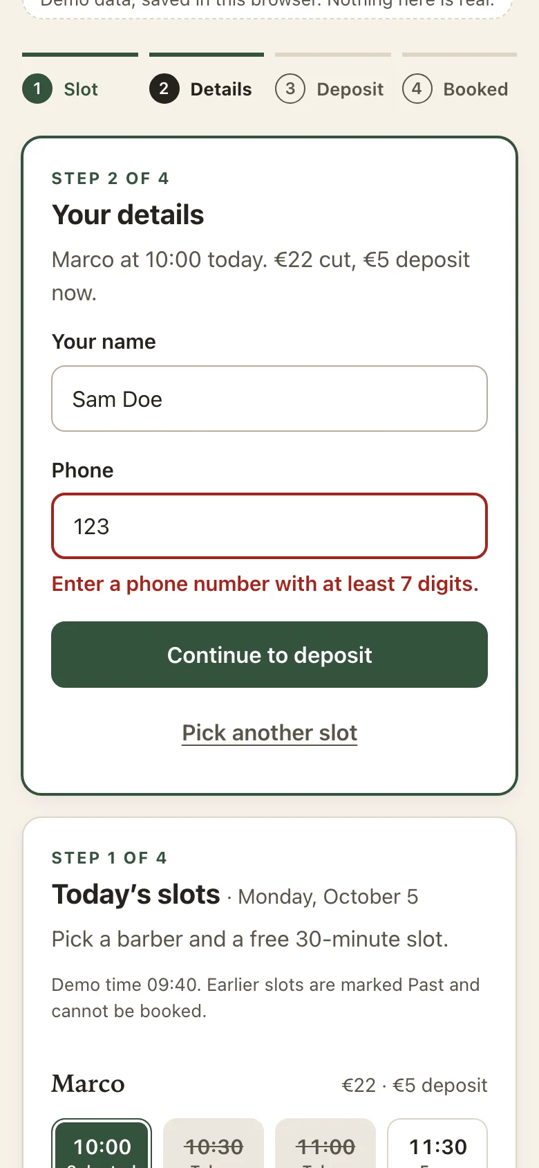 A short phone number is caught beside the field.