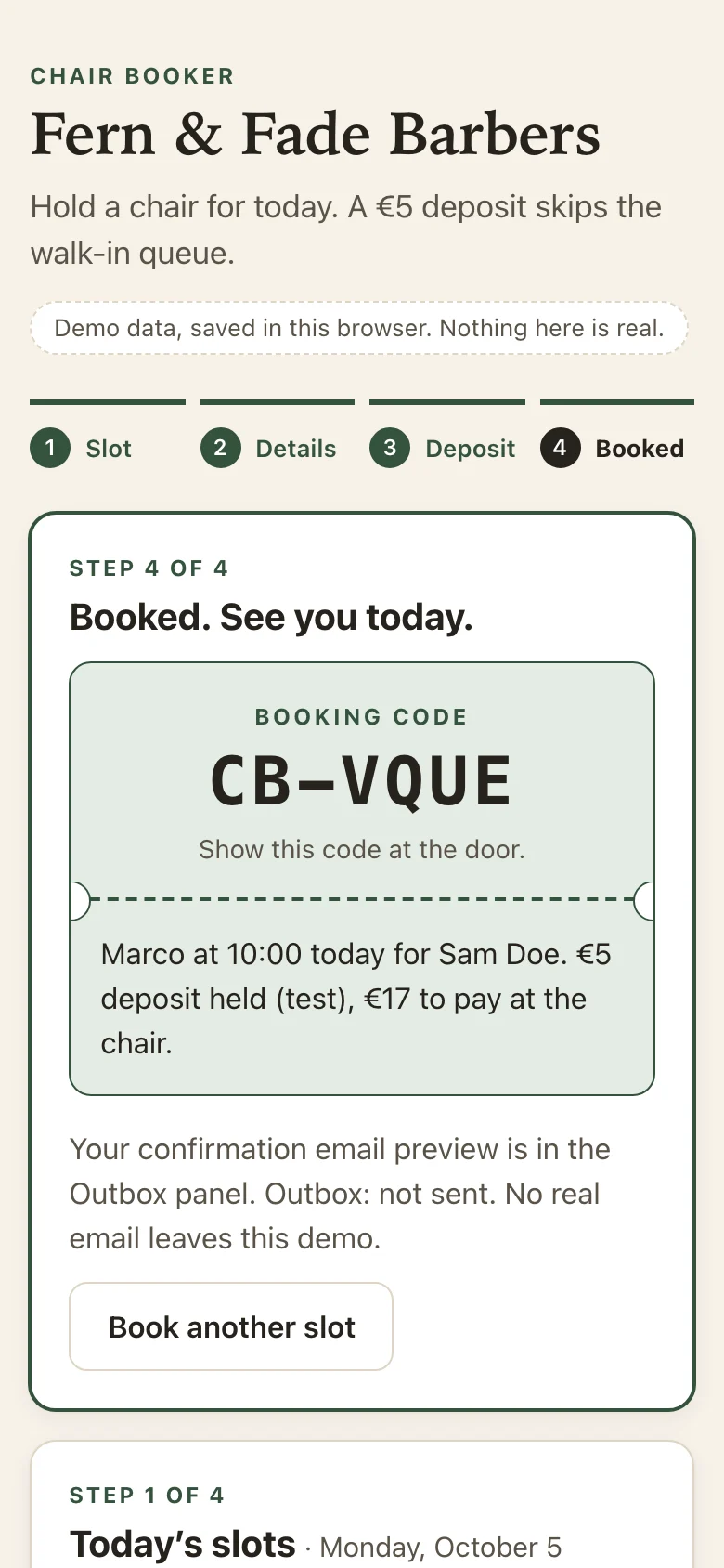 Booked, with the code to show at the door.