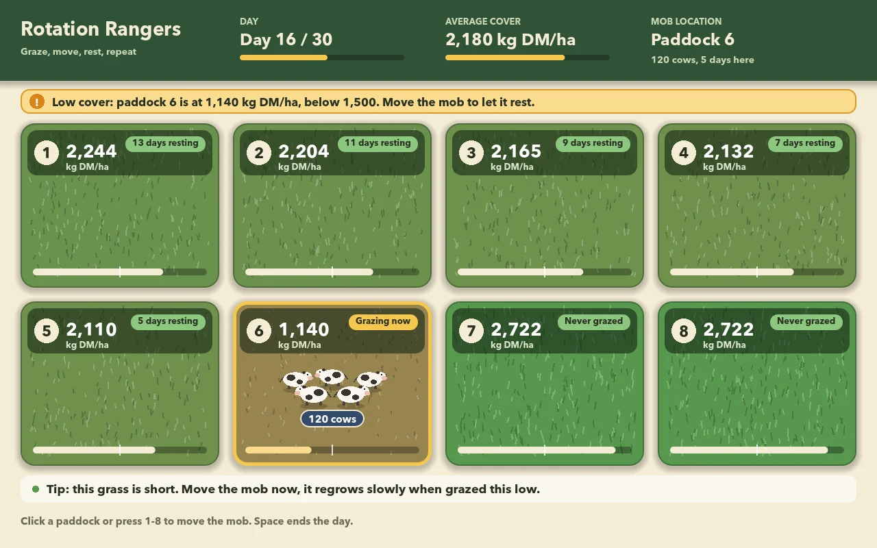 Five days on one paddock: cover below 1,200 and a warning to move the mob.